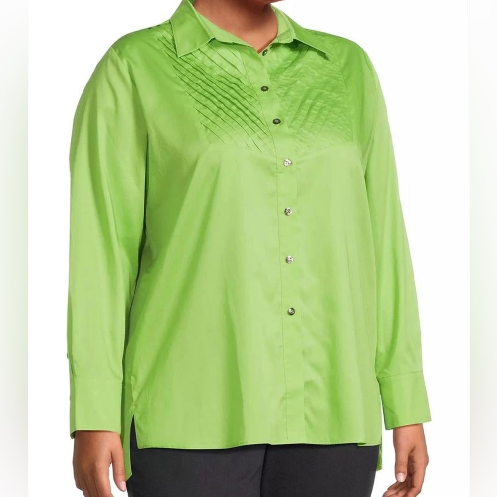 Holly Harshman Kaliyah Women's Green Button-Up Blouse, size 3X NWT